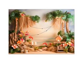 Fundo Fotográfico 2,20 x 1,50 - Cenário Tropical Flores e velas 016