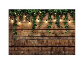 Fundo Fotográfico 2,20 x 1,50 - Efeito Ripas de Madeira com Folhagens Iluminadas 059