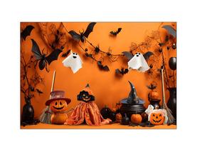 Fundo Fotográfico 2,20 x 1,50 - Halloween Decoração Laranja com Preto 079