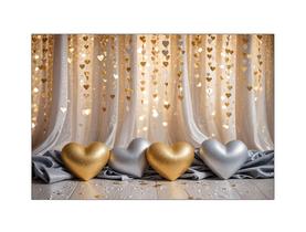 Fundo Fotográfico 2,20 x 1,50 - Namorados Corações Dourado e Prata 130