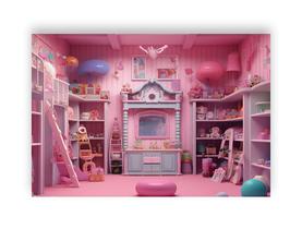 Fundo Fotográfico 2,20 x 1,50 - Quarto de Brinquedos de Princesa Rosa 010 Fundo Fotográfico 2,20 x 1,50 - Quarto de Brinquedos de Princesa Rosa 010