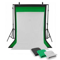 Fundo Fotográfico Completo Branco Preto e Verde c/ Suporte e Tripés