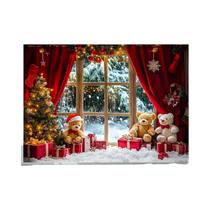 Fundo Fotográfico De Paisagem Inverno Nevada Com Árvore De Natal E Urso De Pelúcia Para Festas De