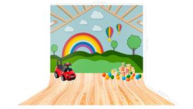 Fundo Fotografico em Tecido Arco-íris Céu e Grama - 150x170cm