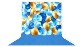 Fundo Fotografico em Tecido Balão Azul e Dourado -150x170cm - Fabrika de Festa