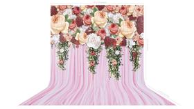 Fundo Fotografico em Tecido Cortina Rosa Flores -150x170cm