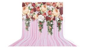 Fundo Fotografico em Tecido Cortina Rosa Flores -150x170cm