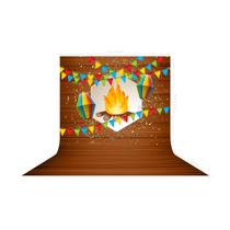 Fundo Fotografico em Tecido Festa Junina Fogueira Madeira -150x170cm