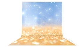 Fundo Fotografico em Tecido Glitter Brilho Azul e Dourado -150x170cm