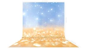 Fundo Fotografico em Tecido Glitter Brilho Azul e Dourado -150x170cm