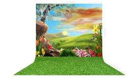 Fundo Fotográfico em Tecido Jardim Grama Páscoa - 150x170cm