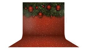 Fundo Fotográfico em Tecido Natal Vermelho Enfeite Bolas - 150x170cm