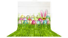 Fundo Fotográfico em Tecido Páscoa Ovos Coloridos Grama - 150x170cm