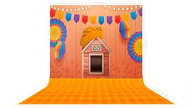 Fundo Fotografico em Tecido Pet Festa junina fundo madeira bandeiras e balão - 150x170cm