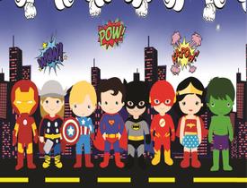 Fundo Fotográfico Em Tecido Super Heróis Baby 2,60X1,50 Fundo Fotográfico Em Tecido Super Heróis Baby 2,60X1,50