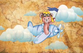 Fundo Fotográfico Em Tecido Urso Aviador 2,60X1,50