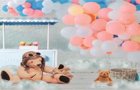 Fundo Fotográfico Em Tecido Urso Balões 2,20X1,50