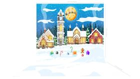 Fundo Fotografico em Tecido Vila Natal Neve Céu Azul -150x170cm