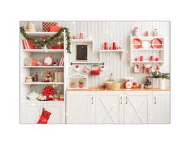 Fundo Fotográfico - Natal Cozinha Realista Branca e Vermelha 114