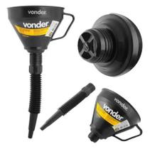 Funil plástico preto de 160mm com bico flexível removível e coador vonder Funil plástico preto de 160mm com bico flexível removível e coador vonder