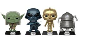 Funko Pop Televesion Star Wars! The Mandalorian Yoda, Darth Vader, R2-D2, C-3PO Pack 4, Edição Especial