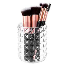 Funtygy acrílico Maquiagem Brush Holder Organizer, Clear Pencil Pen Holder, Crystal Cosmetics Brushes Cup Storage Solution, Redondo