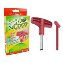 Fura Coco Keita Seguro Fácil e Higiênico Aço Inox C/Limpador