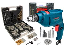 Furadeira De Impacto 3/8 10mm Gsb450 Re 220v Bosch Com Jogo De Brocas Bits E Buchas 300 Peças The Black Tools