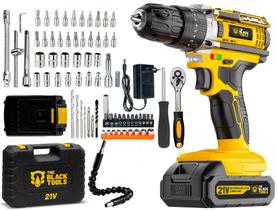 Furadeira De Impacto 3/8 10mm + Kit Jogo Ferramentas 46 Peças Amarelo 60hz The Black Tools