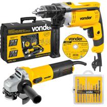 Furadeira de Impacto 710w com Esmerilhadeira Angular 750W Broca Disco Maleta Vonder
