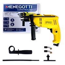 Furadeira De Impacto MFI Menegotti 500W Mandril 13Mm Compacta Potente Versátil Concreto Madeira e Metal Montagem de Moveis, Instalações e Perfurações