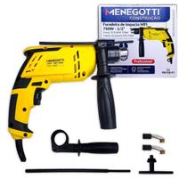 Furadeira De Impacto MFI Menegotti 750W Mandril 13Mm Compacta Potente Versátil Concreto Madeira e Metal Montagem de Moveis, Instalações e Perfurações
