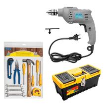 Furadeira de Impacto Tramontina 3/8" 500W 11 Peças Manuais Kit de Ferramentas+Caixa Sanfonada