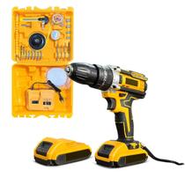 Furadeira e Parafusadeira A Bateria 21v Max Sem Fio Bivolt Com Kit 26 Peças Maleta