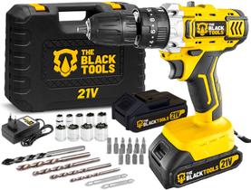 Furadeira E Parafusadeira De Impacto 2 Baterias 2000mah 21v 3/8 Tb-21pkx The Black Tools Com Maleta E Acessorios