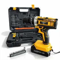 Furadeira e Parafusadeira de Impacto 21V Sem Fio 2 Baterias LED 32 Acessórios 2 Velocidades Maleta Completa Bivolt Profi