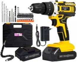 Furadeira e Parafusadeira de Impacto Sem Fio 21V Bivolt LED 2 Baterias Recarregáveis Kit Completo com 32 Acessórios - Vari Tudo