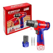 Furadeira Parafusadeira 12v 20N-M Bateria 1,5 Ah + 2 Bits Emtop ECDL12510B Carrega Tipo-C Sem Fio