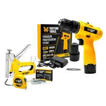 Furadeira Parafusadeira 12V e Kit Grampeador Manual com Trena 2 M