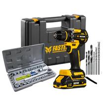 Furadeira Parafusadeira 21v Brushless Compacta e Jogo Soquetes Sextavado 40 Peças Fasterr
