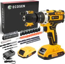 Furadeira Parafusadeira 21v Ecosen 45Nm Maleta 30 Peças Amarela