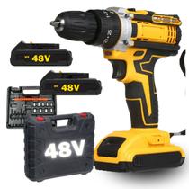 Furadeira Parafusadeira 48V Sem Fio Kit Completo com 2 Baterias Maleta e 28 Peças Bivolt Furadeira Parafusadeira 48V Sem Fio Kit Completo com 2 Baterias Maleta e 28 Peças Bivolt