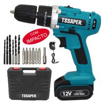 Furadeira Parafusadeira com impacto 3/8 Bateria 12v Com Acessorios Tssaper TPA12i