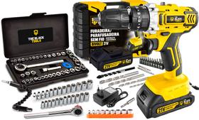 Furadeira Parafusadeira De Impacto 2 Baterias 21v 3/8 Com Jogo De Soquetes 40 Peças The Black Tools