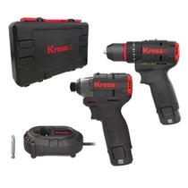 Furadeira Parafusadeira de Impacto 3/8" 12V 40 N.m KUC12 Brushless Parafusadeira de Impacto 1/4" KUB50 2 Baterias 2Ah Bi-volt - KRESS