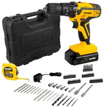 Furadeira parafusadeira de impacto 3/8" a bateria 12V + Kit com 74 acessórios - PFV 074 (110V/220V)