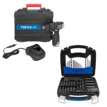Furadeira Parafusadeira de Impacto Torkz Profissional TRB0014 e Jogo de Brocas Bits TRK0006 75 Peças