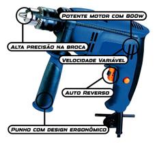 Furadeira Parafusadeira Impacto 13mm 800w 28 Peças 220v
