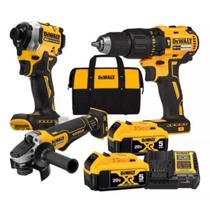 Furadeira + Parafusadeira Impacto + Esmerilhadeira Dewalt + 2 Baterias 05Ah + Carregador Bivolt