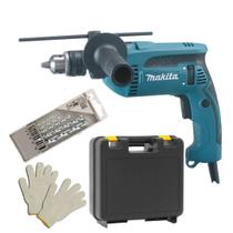 Furadeira Parafusadeira Impacto Makita, 760W, mandril ½ com Maleta, Brocas e Luvas Profissional HP1640